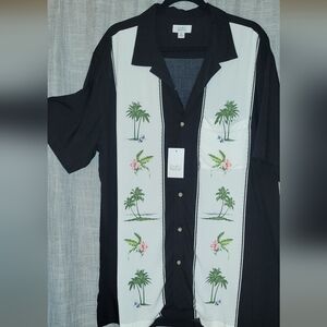 NWT Croft & Barrow XL Tall Black and Cream Palm Print Men's Shirt